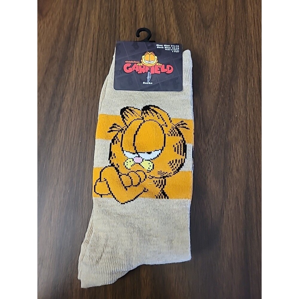 GARFIELD  cartoon cat crew socks New Shoe Size 6.5-12 Unisex "I Don't Do Perky"